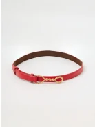 Red bombato leather belt with decorative buckle