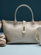 Cream-colored hobo bag made of genuine leather