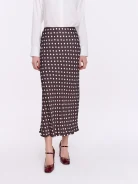 Brown midi skirt with polka dots made of satin viscose