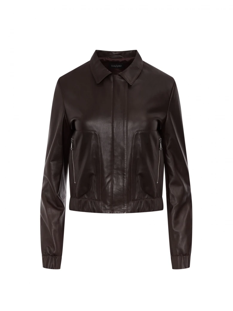 Short brown leather jacket