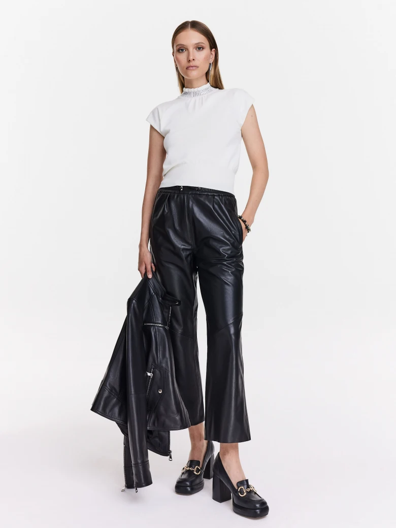 Black leather high-waisted pants