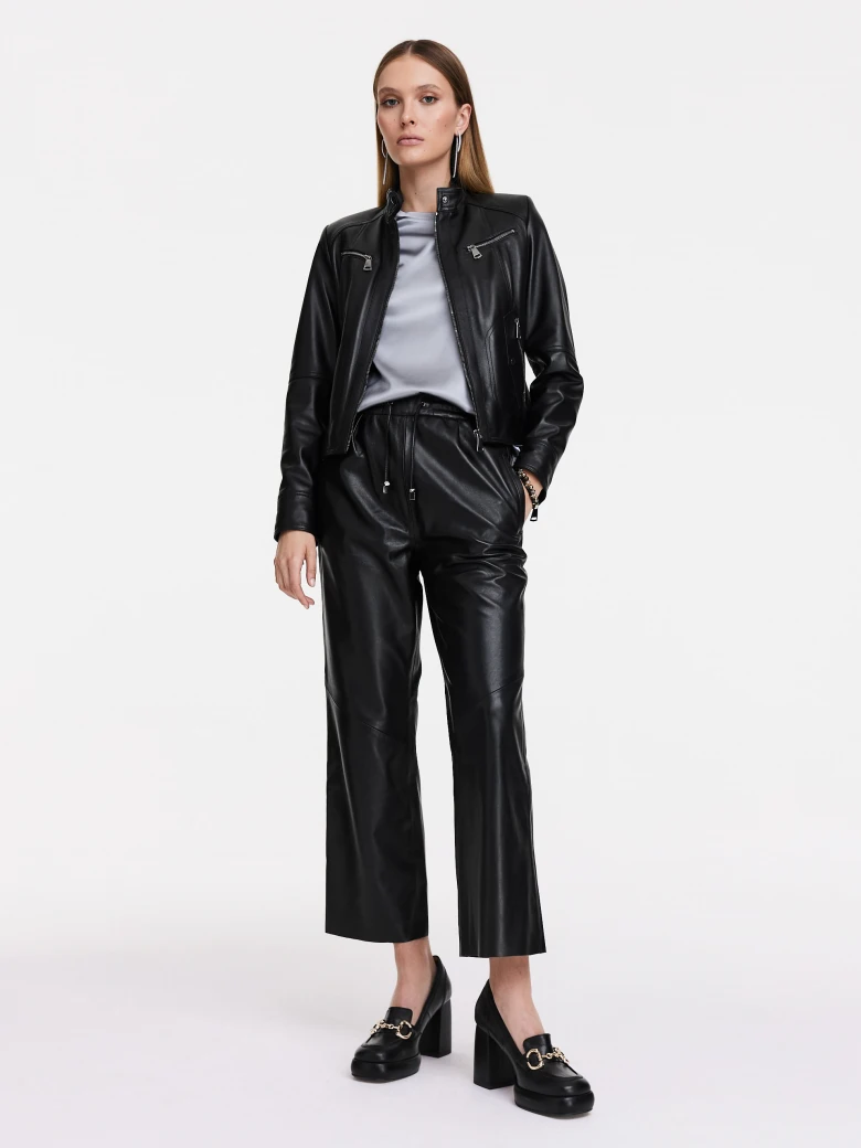 Black leather high-waisted pants