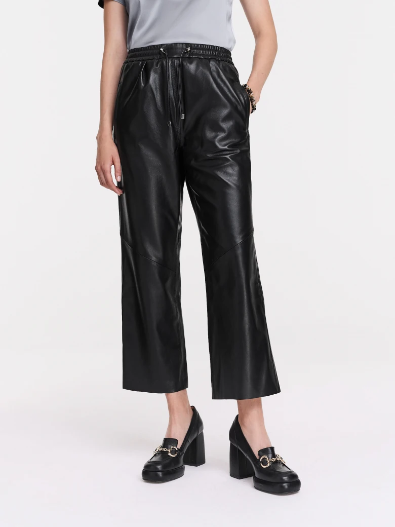 Black leather high-waisted pants