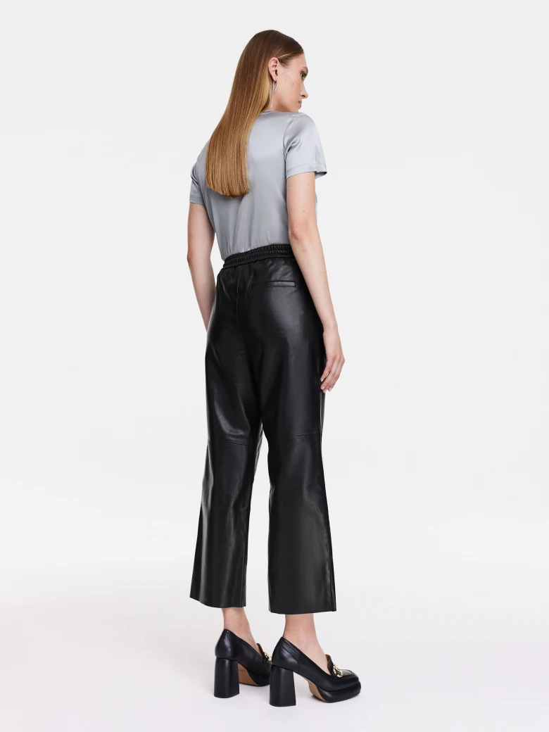 Black leather high-waisted pants