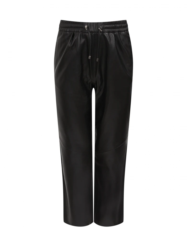 Black leather high-waisted pants