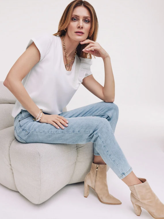 Light denim pants with straight legs