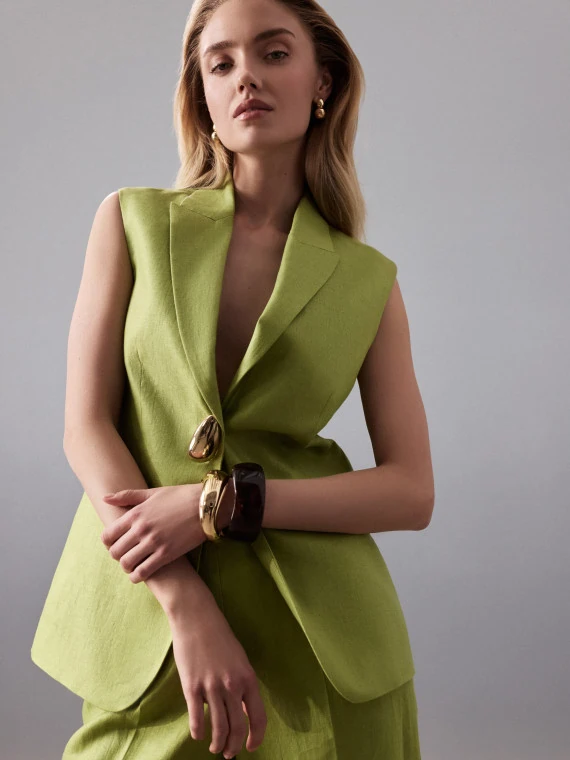 An elegant linen vest in light green