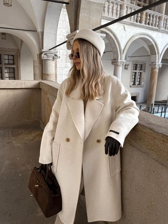 Cream double face coat with wool and cashmere