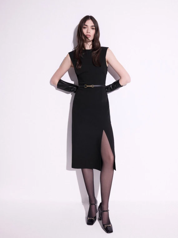 Black sleeveless midi dress