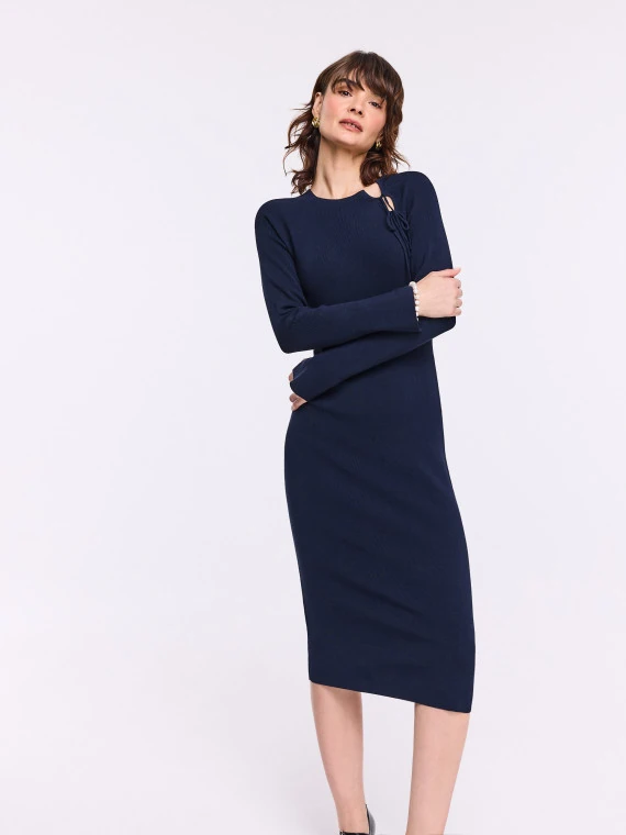 Fitted navy blue midi dress
