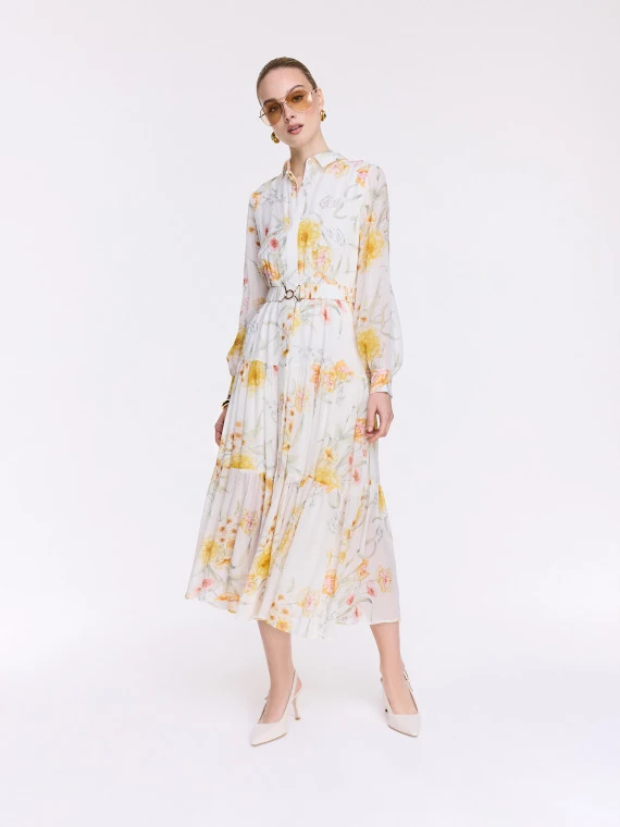 A shirt dress with yellow flowers