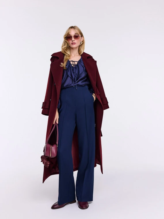 Elegant navy blue high-waisted trousers