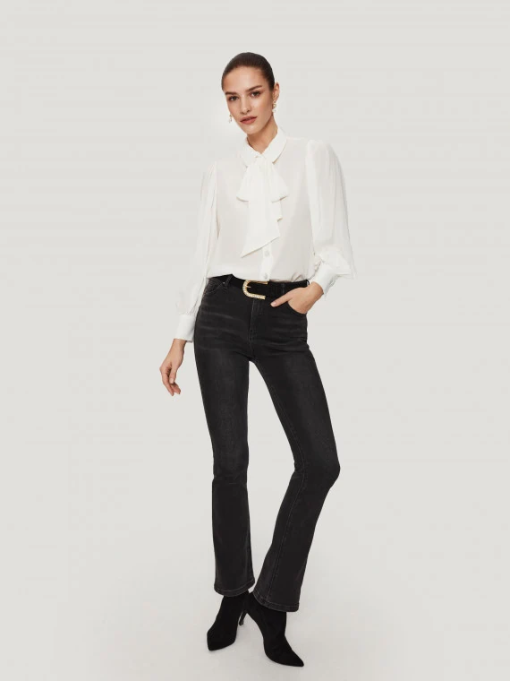 White tie-neck shirt