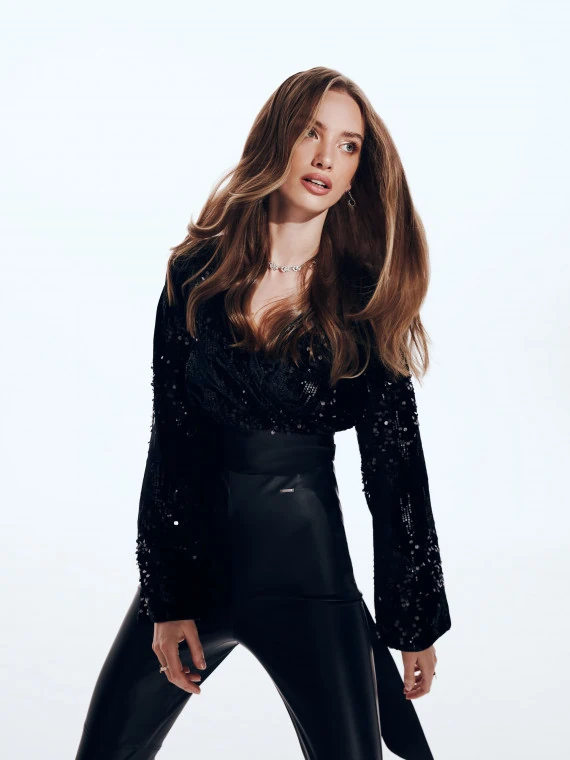 Sequin long sleeve blouse