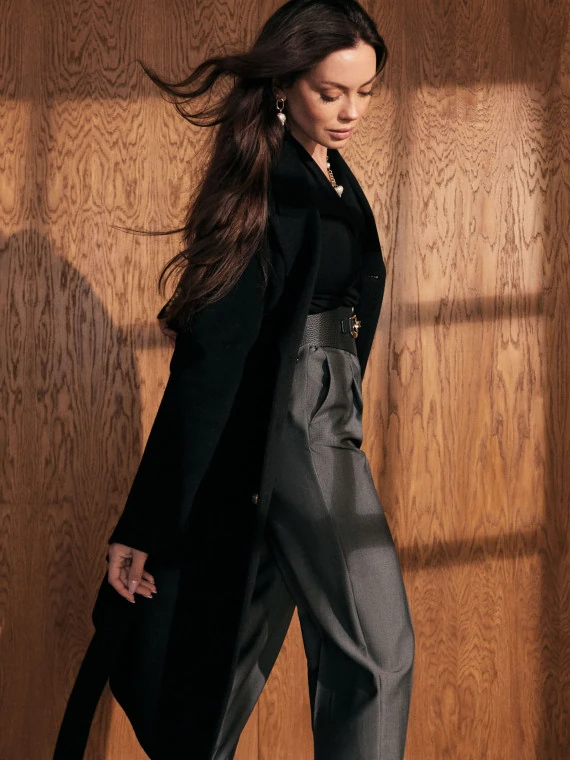 Black double-breasted coat