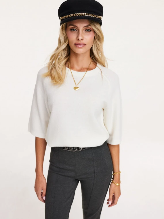 White sweater with 3/4 sleeves