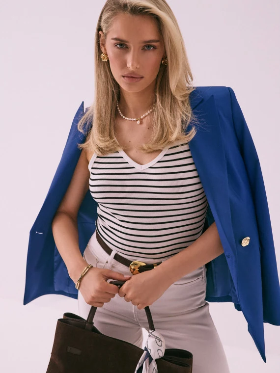 Ribbed striped viscose top