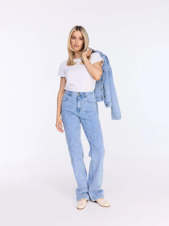 White short sleeve blouse in modal and cotton