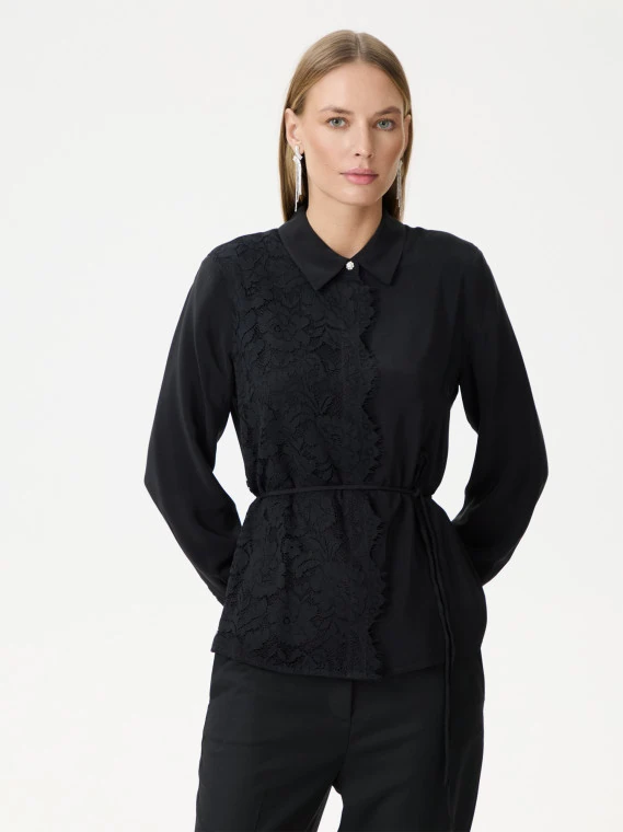 Black blouse with collar and lace detail