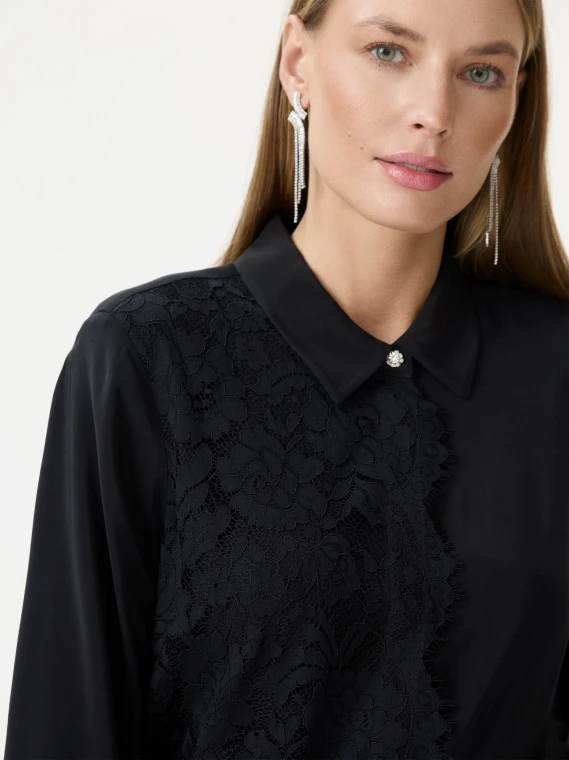 Black blouse with collar and lace detail