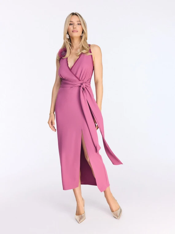 Asymmetrical pink dress with decorative flower