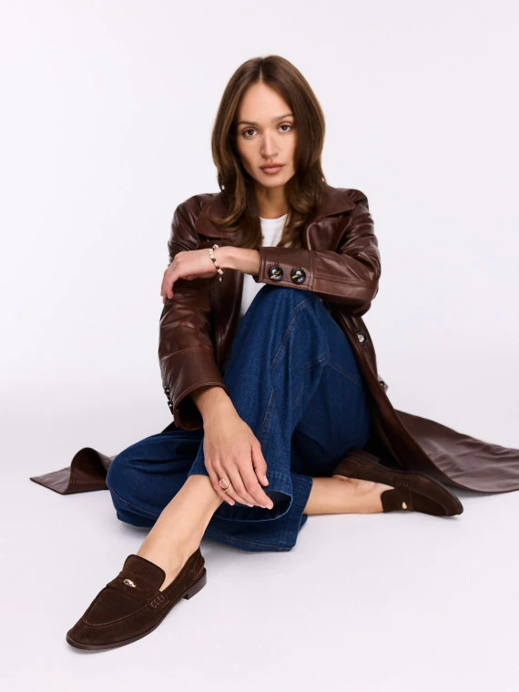 Chocolate brown moccasins made of natural leather