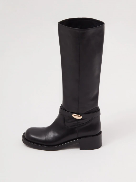 Black leather biker boots