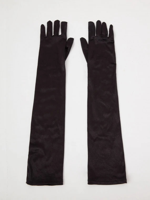 Long black gloves made of soft fabric