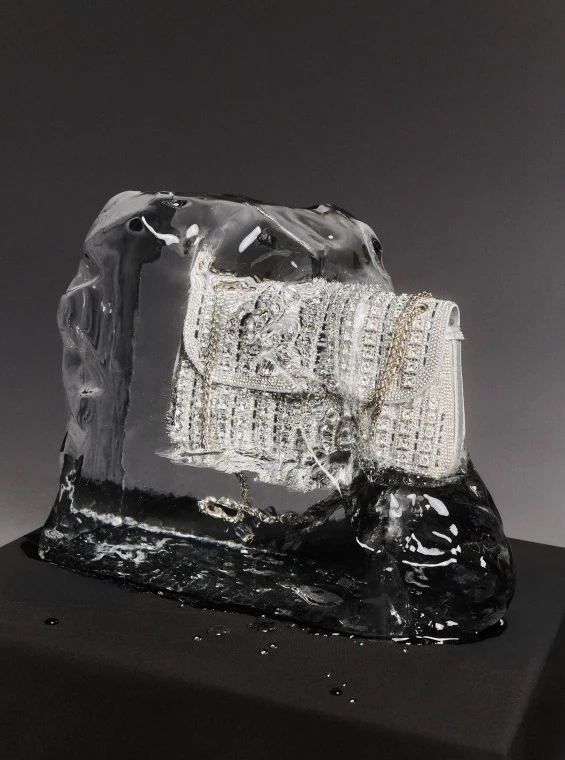 Silver leather handbag with crystals
