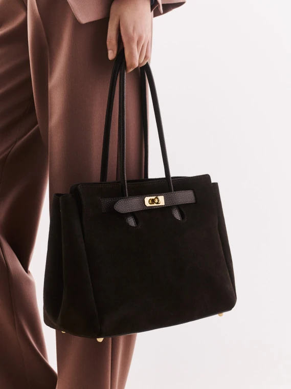 Brown suede leather handbag