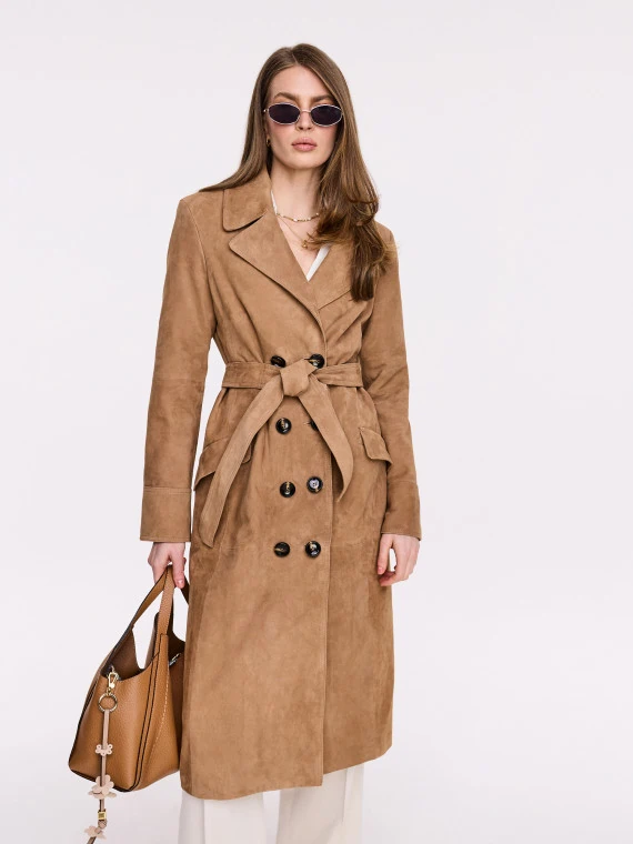 Carmel suede coat with double-breasted cut