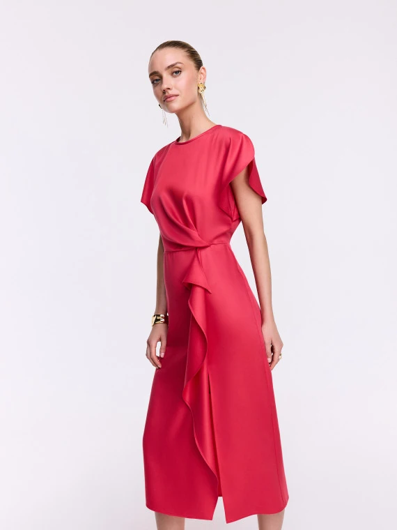 Coral Draped Midi Dress