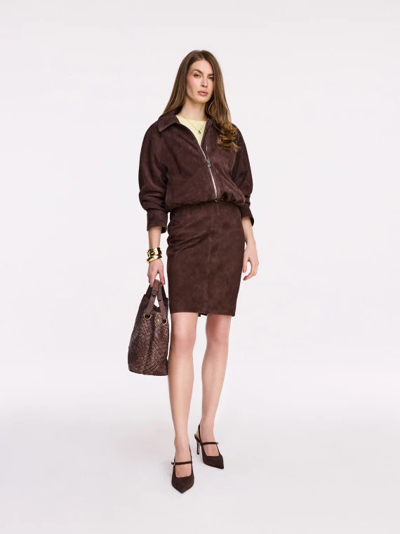 Chocolate suede leather skirt