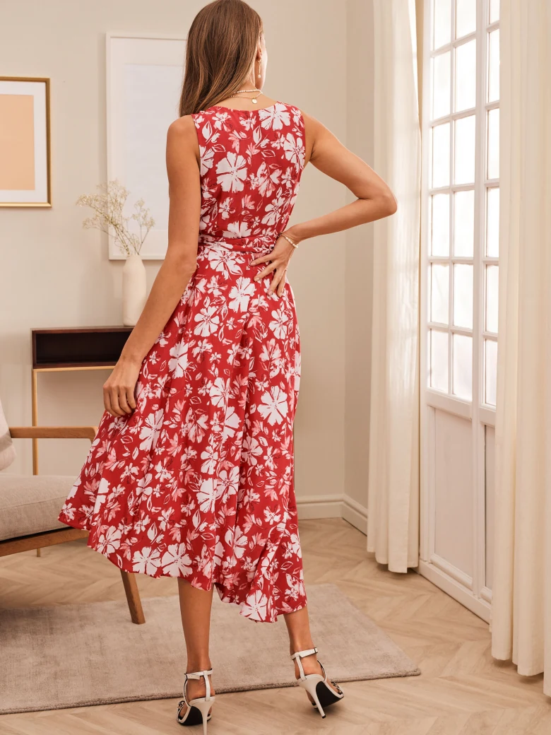 RED DRESS WITH LARGE FLOWERS