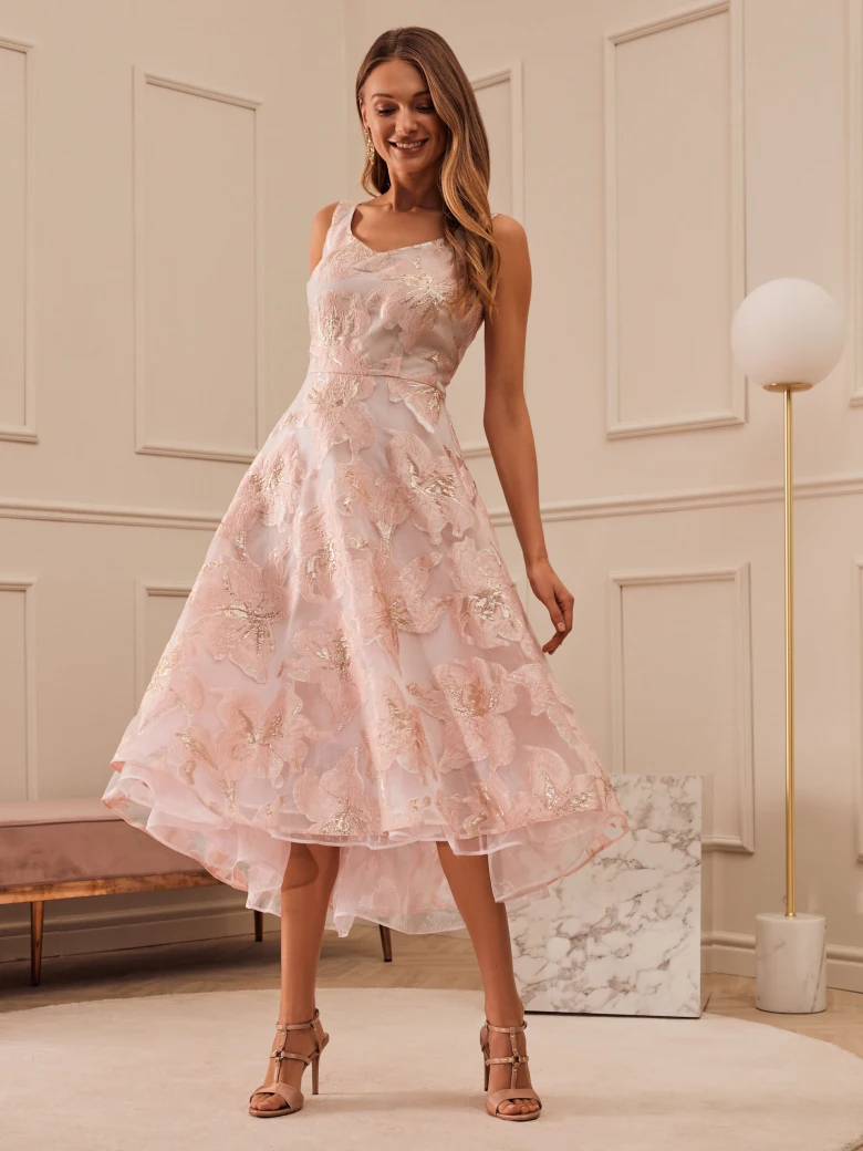 PINK DRESS WITH GOLD FLOWERS