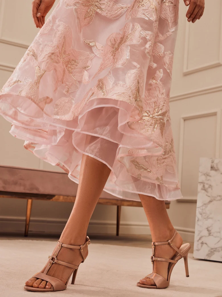 PINK DRESS WITH GOLD FLOWERS