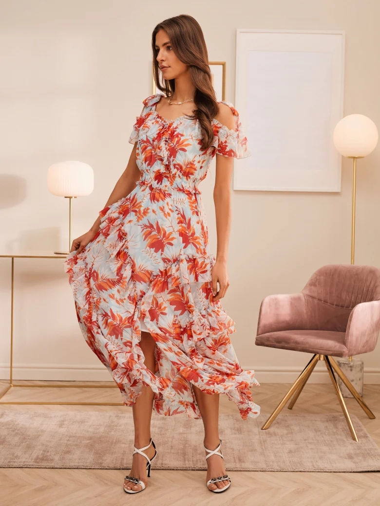 AIRY DRESS WITH FLORAL MOTIFS