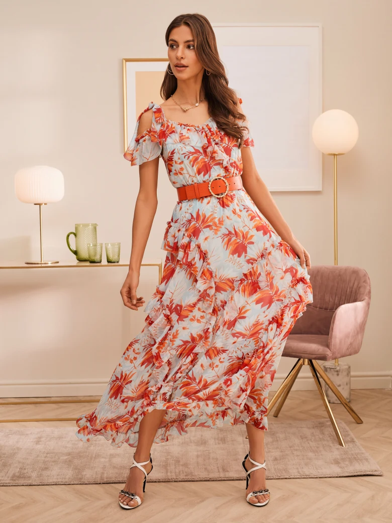 AIRY DRESS WITH FLORAL MOTIFS