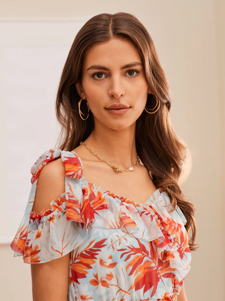 AIRY DRESS WITH FLORAL MOTIFS