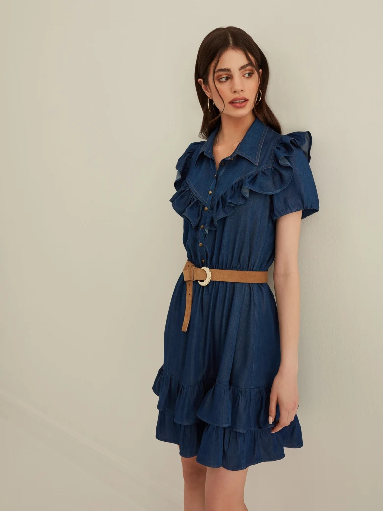 DENIM DRESS WITH RUFFLES
