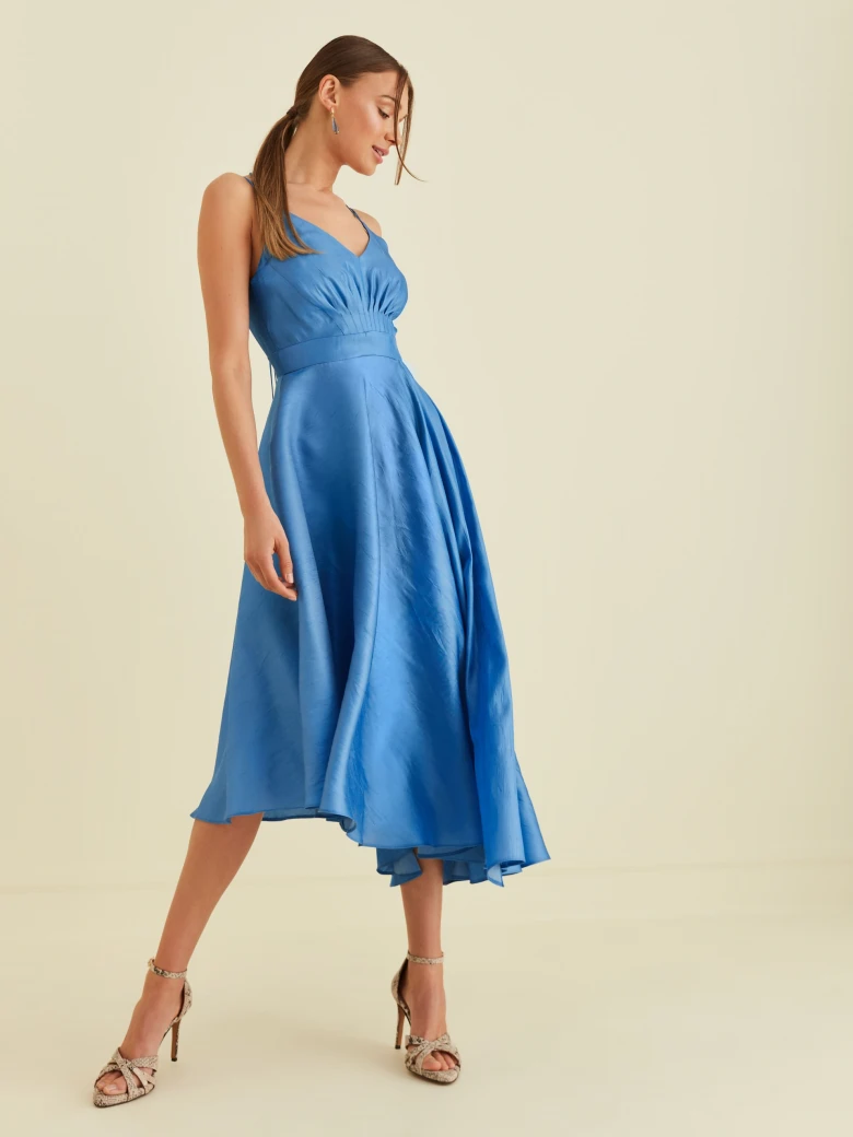 BLUE DRESS WITH ASYMMETRICAL HEM