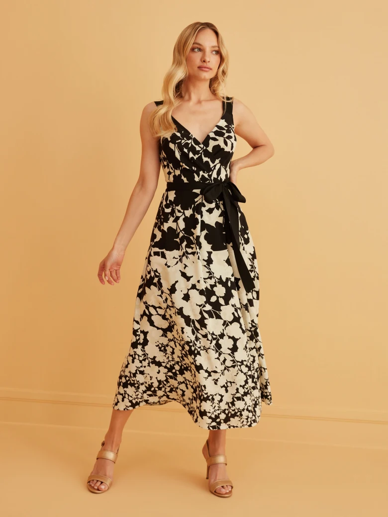 MIDI DRESS WITH BLACK AND WHITE PATTERN