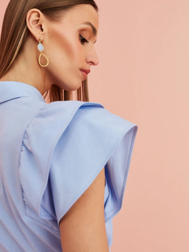 BLUE DRESS WITH RUFFLED SLEEVES