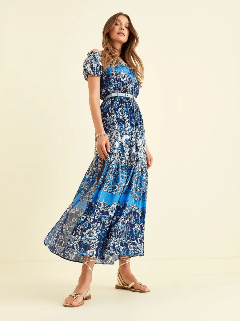 BLUE DRESS WITH SIDE SLIT