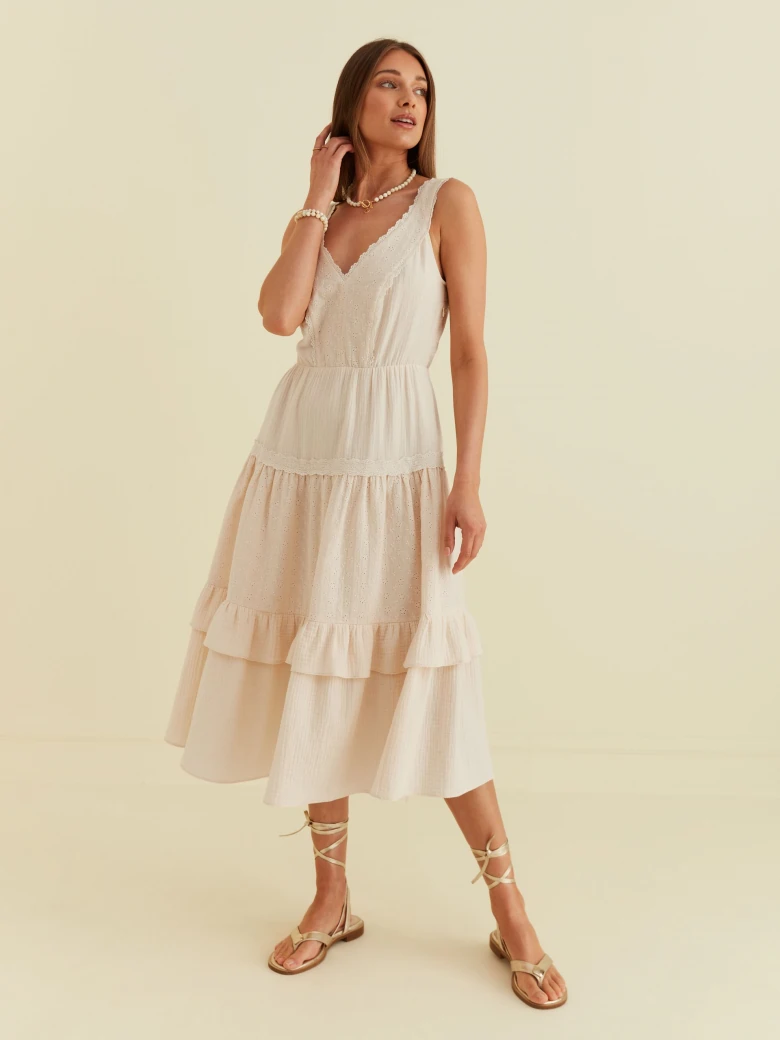 MIDI DRESS WITH LACE DETAILS