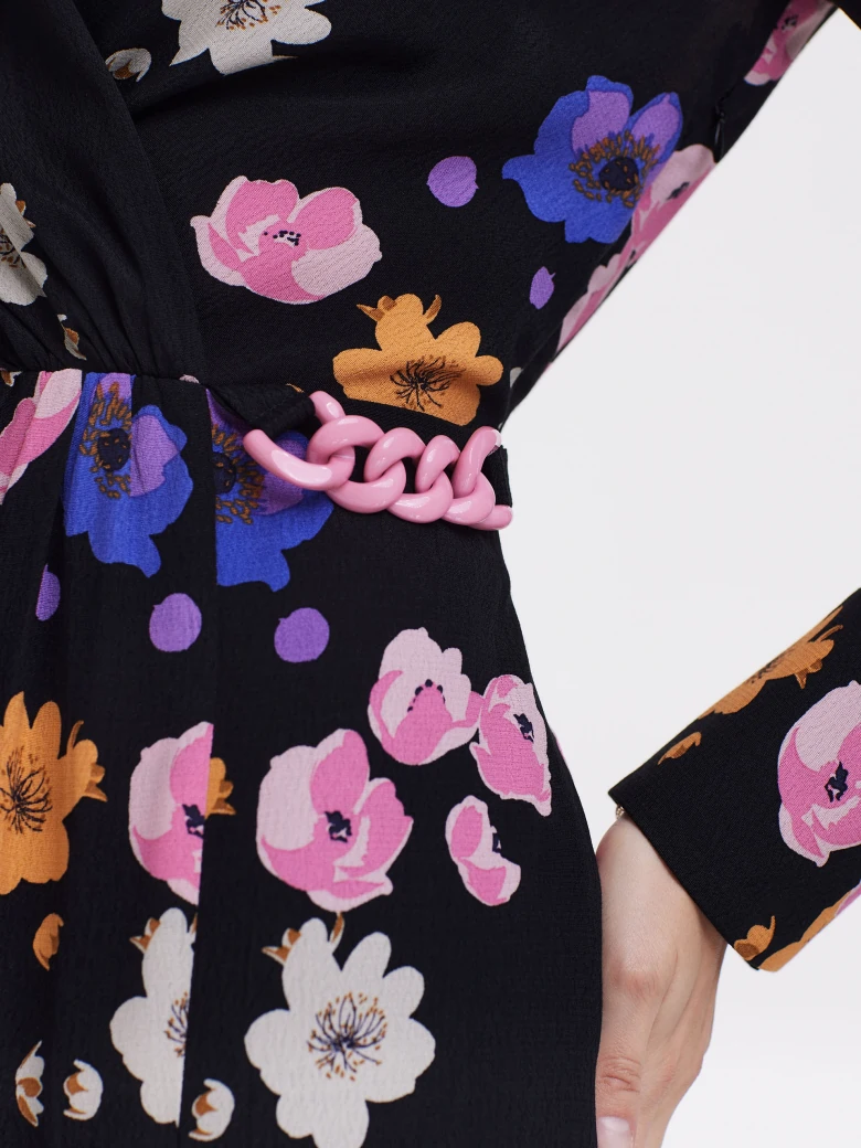 Black midi dress with colorful flowers