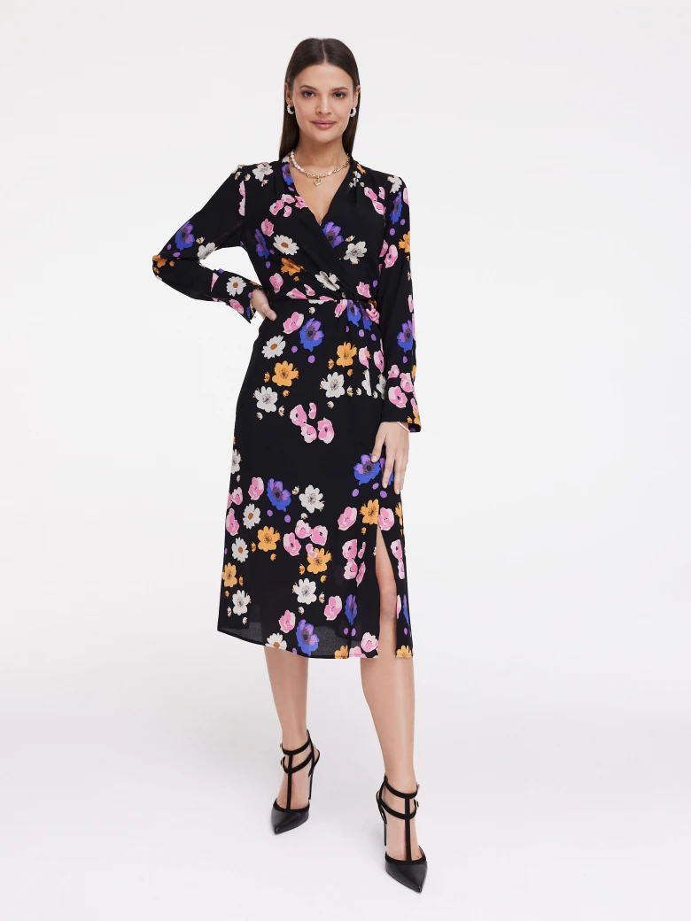 Black midi dress with colorful flowers