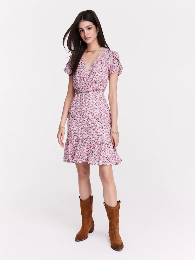 Viscose dress with pink flowers