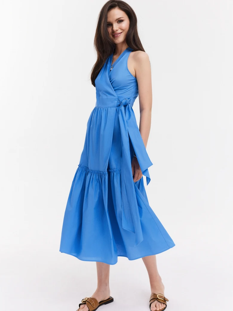 Blue dress with tie at the waist