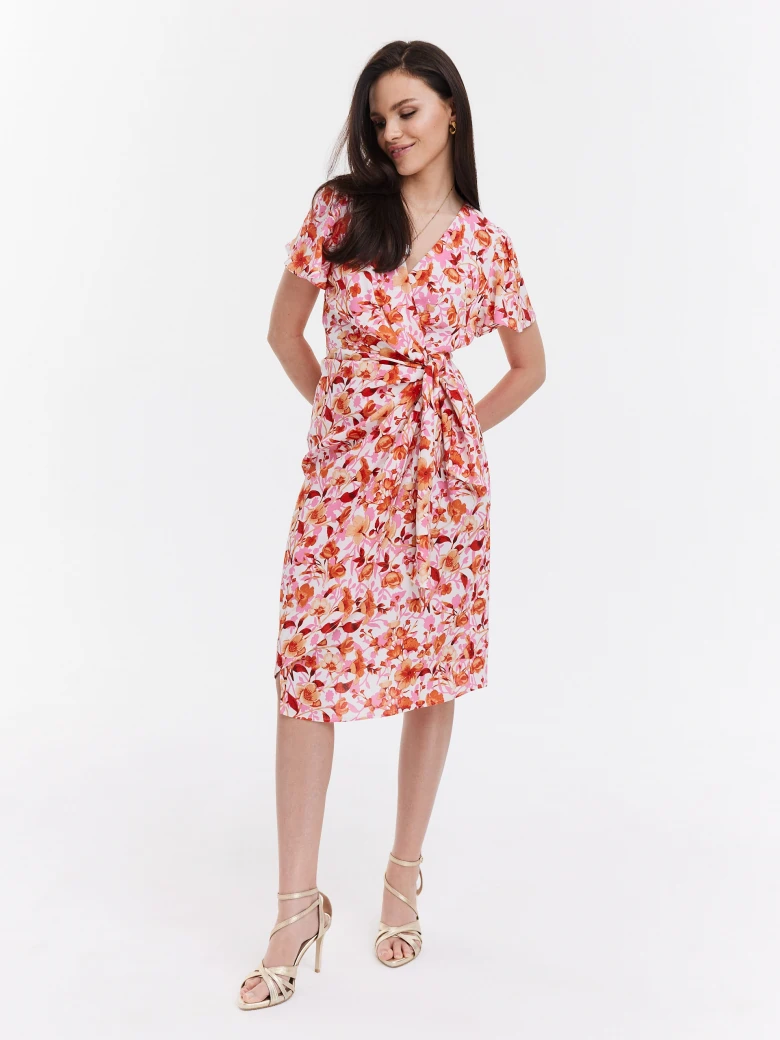 Flower dress with envelope neckline